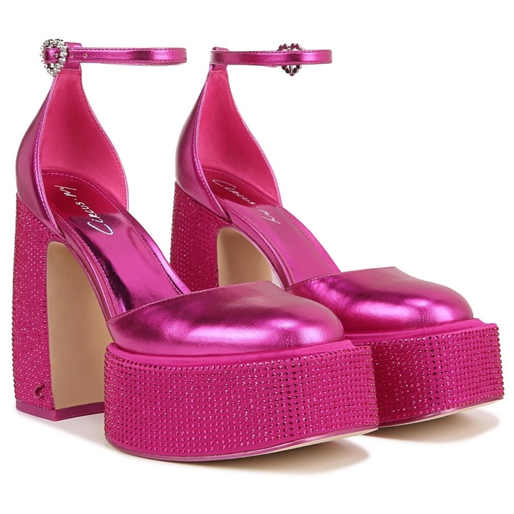Sam Edelman Metallic Pink Rhinestone Platform Heels- Size 8